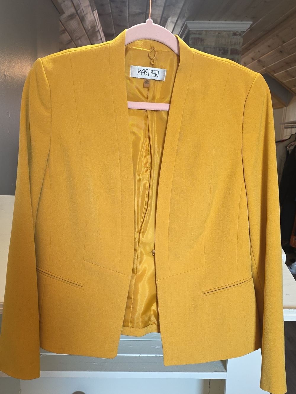 Kasper Women's Yellow Open-Front Tailored Blazer